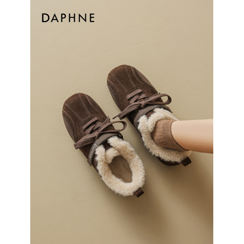 達芙妮加絨德訓鞋女2025冬季新款保暖雪地棉鞋運動平底板鞋休閒鞋