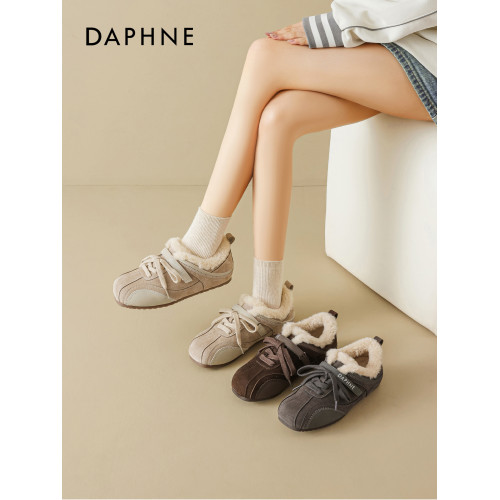 達芙妮加絨德訓鞋女2025冬季新款保暖雪地棉鞋運動平底板鞋休閒鞋