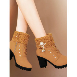 馬丁靴女加絨加厚冬季保暖高跟鞋2022新款棉靴英倫風粗跟短靴美觀