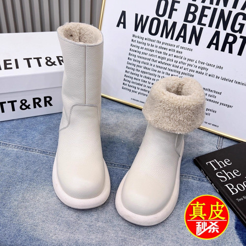 品牌真皮兩穿保暖雪地靴女2025冬季新款毛毛棉鞋復古百搭加絨短靴