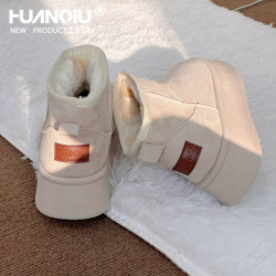 環球防滑厚底雪地靴女款2025新款冬季東北加絨加厚增高保暖棉鞋冬