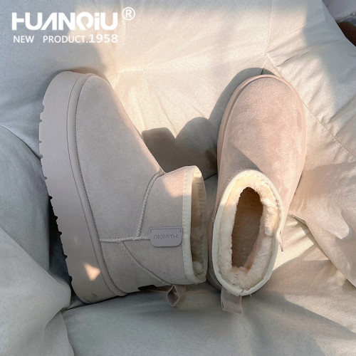 環球防滑厚底雪地靴女款2025新款冬季東北加絨加厚增高保暖棉鞋冬