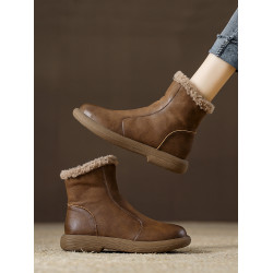 冬季加絨加厚雪地靴女鞋棉短靴2025新款真皮防水防滑英倫風馬丁靴