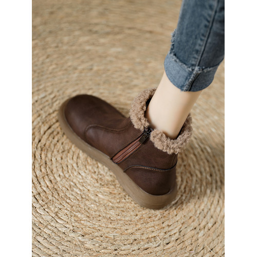 冬季加絨加厚雪地靴女鞋棉短靴2025新款真皮防水防滑英倫風馬丁靴