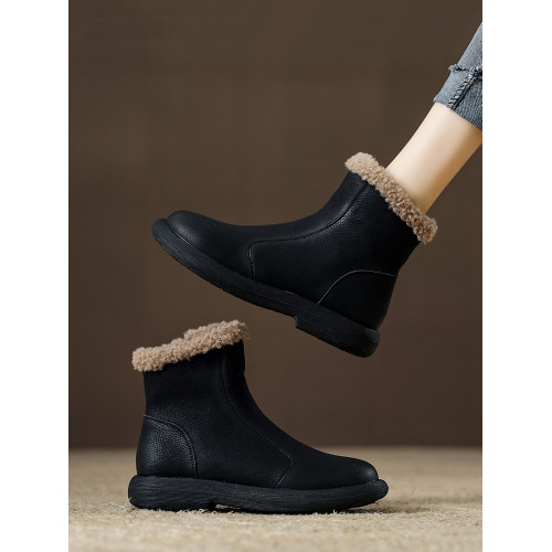 冬季加絨加厚雪地靴女鞋棉短靴2025新款真皮防水防滑英倫風馬丁靴