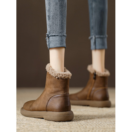 冬季加絨加厚雪地靴女鞋棉短靴2025新款真皮防水防滑英倫風馬丁靴