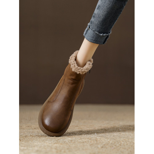 冬季加絨加厚雪地靴女鞋棉短靴2025新款真皮防水防滑英倫風馬丁靴