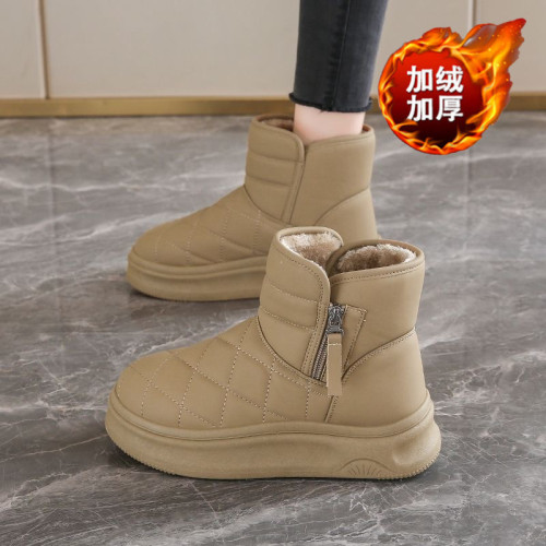 冬季新款加絨雪地靴女鞋加厚保暖大棉鞋厚底增高防滑防水舒適短靴