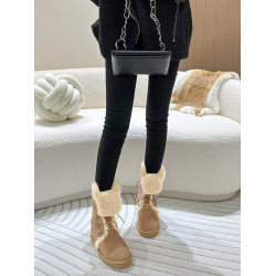 2025秋冬季新款增高厚底加絨加厚保暖棉靴系帶綁帶中筒雪地短靴女