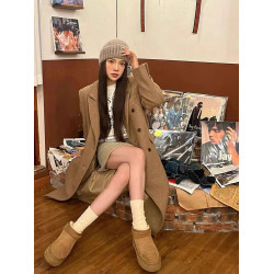 7CM內增高~真皮厚底雪地靴女冬季皮毛一體短靴加絨保暖東北大棉鞋