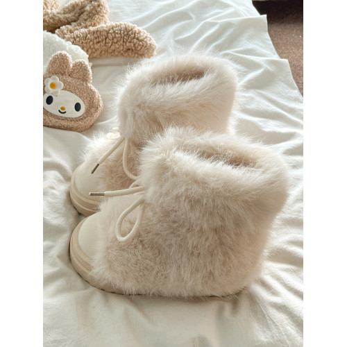 厚底白色毛毛雪地靴女2025秋冬季新款加絨加厚短靴保暖東北棉鞋子