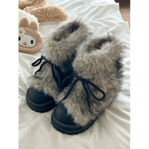 厚底白色毛毛雪地靴女2025秋冬季新款加絨加厚短靴保暖東北棉鞋子