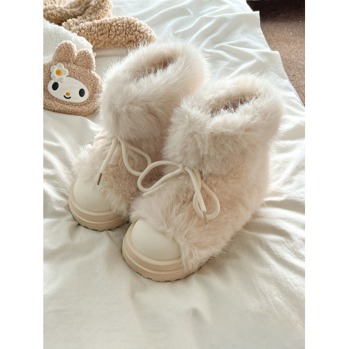 厚底白色毛毛雪地靴女2025秋冬季新款加絨加厚短靴保暖東北棉鞋子