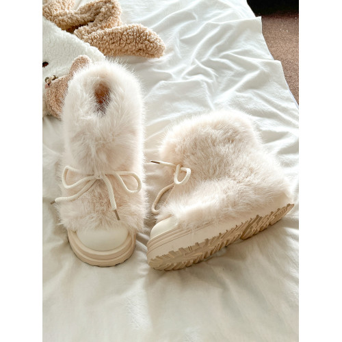 厚底白色毛毛雪地靴女2025秋冬季新款加絨加厚短靴保暖東北棉鞋子
