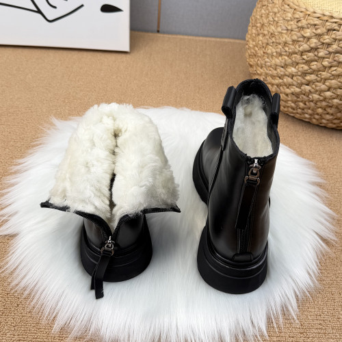 羊毛厚底馬丁靴女2025秋冬新款加厚雪地靴軟底單靴顯瘦英倫風短靴