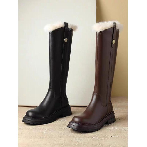 品牌鞋真皮長筒雪地靴加絨加厚高筒靴女2025冬新款東北大棉長筒靴