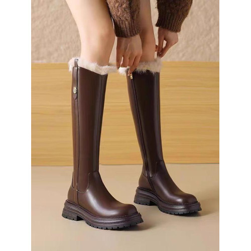品牌鞋真皮長筒雪地靴加絨加厚高筒靴女2025冬新款東北大棉長筒靴