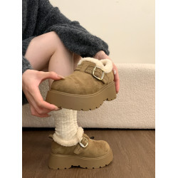 厚底增高加絨豆豆勃肯鞋女2026冬季新款毛毛棉鞋子外穿保暖雪地靴