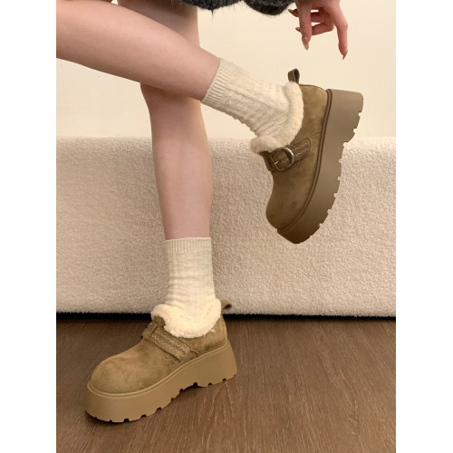 厚底增高加絨豆豆勃肯鞋女2026冬季新款毛毛棉鞋子外穿保暖雪地靴