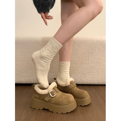 厚底增高加絨豆豆勃肯鞋女2026冬季新款毛毛棉鞋子外穿保暖雪地靴