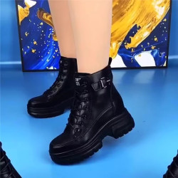 內增高厚底防滑馬丁靴女冬季小個子百搭雪地靴子加絨保暖真皮短靴