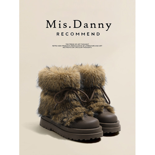 與愛私奔~毛毛防滑雪地靴女2025秋冬加厚毛絨厚底棉鞋大頭短靴子