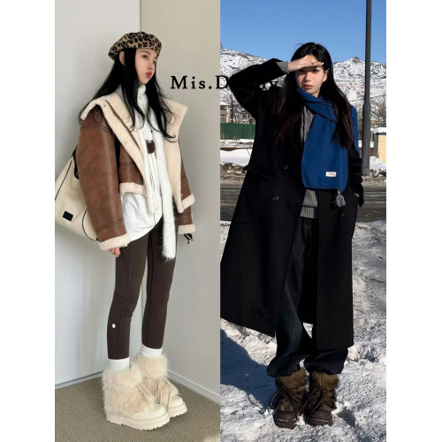 與愛私奔~毛毛防滑雪地靴女2025秋冬加厚毛絨厚底棉鞋大頭短靴子