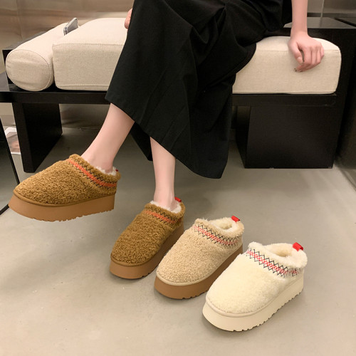 松糕厚底包頭毛毛拖鞋女外穿2025新款秋冬加絨保暖居家室內棉拖鞋