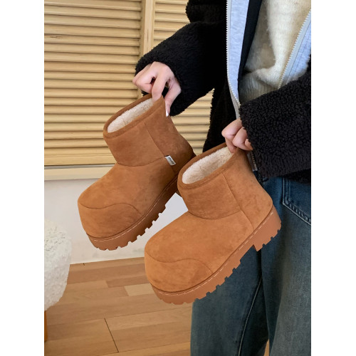 細細條 醜萌大頭雪地靴女冬厚底加絨加厚東北棉靴防滑保暖棉鞋ins