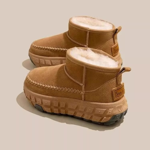 厚底雪地靴女款2025冬季新款低幫短筒加絨加厚保暖內增高休閒棉鞋