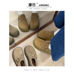 厚底增高勃肯鞋女加絨保暖雪地靴2026新款冬季一腳蹬樂福毛毛棉鞋