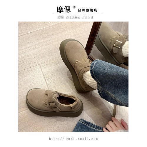 厚底增高勃肯鞋女加絨保暖雪地靴2026新款冬季一腳蹬樂福毛毛棉鞋