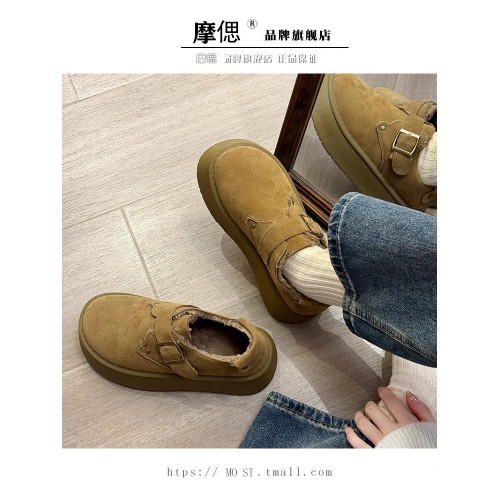 厚底增高勃肯鞋女加絨保暖雪地靴2026新款冬季一腳蹬樂福毛毛棉鞋