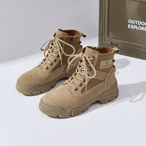 帆布馬丁靴女2026新款夏季薄款復古戶外登山鞋沙漠靴真皮厚底短靴