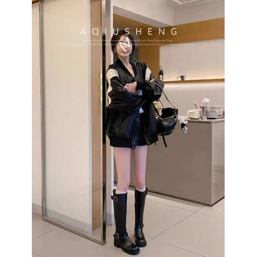 羊皮版~棕色長筒靴女2025年秋冬新款英倫風不過膝長靴厚底騎士靴