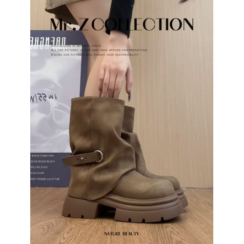 棕色厚底馬丁靴女款2025新款秋冬加絨增高褲琯英倫風美拉德短靴子