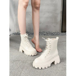 牛皮版內增高10cm小個子白色馬丁靴女2025冬季新款加絨厚底短靴子