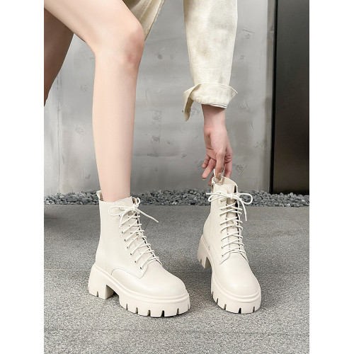 牛皮版內增高10cm小個子白色馬丁靴女2025冬季新款加絨厚底短靴子