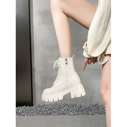 牛皮版內增高10cm小個子白色馬丁靴女2025冬季新款加絨厚底短靴子