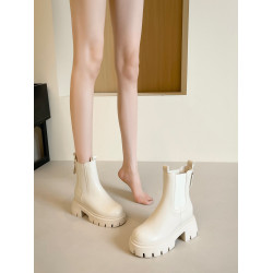 牛皮版內增高10cm厚底小個子切爾西靴女2025新款白色菸筒短靴粗跟