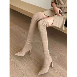 2025年秋冬性感尖頭高跟過膝長靴女粗跟彈力瘦瘦靴包腿顯瘦長筒靴