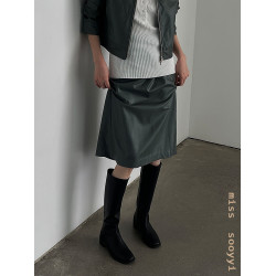 ST三人行 焦糖甜棕|真皮長靴中跟不過膝靴牛皮方頭粗跟高筒騎士靴