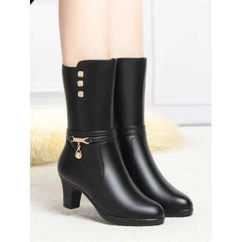 中筒靴女冬季高跟媽媽靴新款馬丁靴加絨中老年女士真軟皮舒適靴子