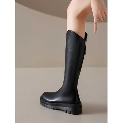 厚底長筒靴女2026新款春秋單靴騎士靴小個子棕色長靴高筒V口靴子