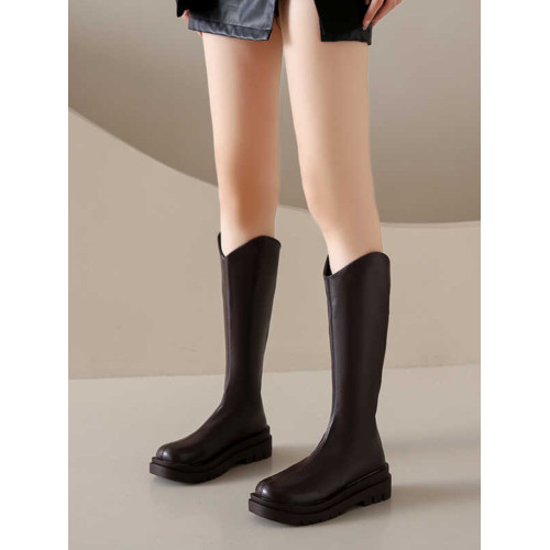 厚底長筒靴女2026新款春秋單靴騎士靴小個子棕色長靴高筒V口靴子