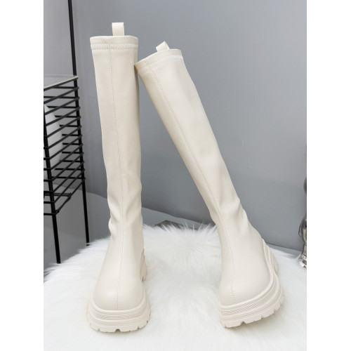 白色增高6cm小個子不過膝長靴女2025新款秋冬加絨靴子平口長筒靴