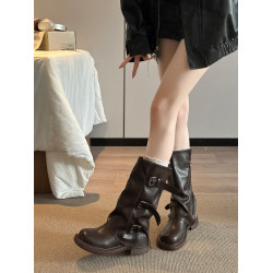 復古褲琯靴長筒靴女2026冬季新款高筒堆堆靴辣妹英倫風中筒騎士靴