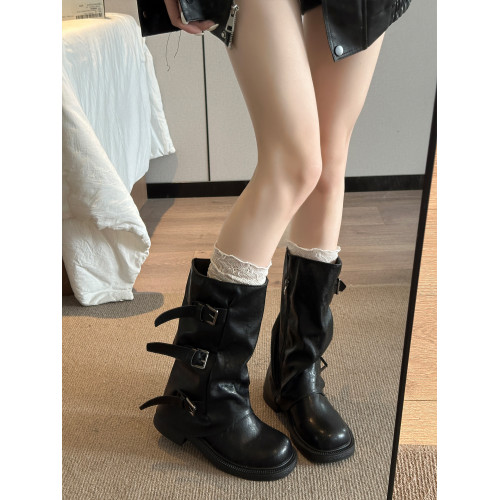 復古褲琯靴長筒靴女2025冬季新款高筒堆堆靴辣妹英倫風中筒騎士靴