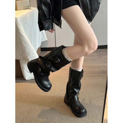 復古褲琯靴長筒靴女2025冬季新款高筒堆堆靴辣妹英倫風中筒騎士靴