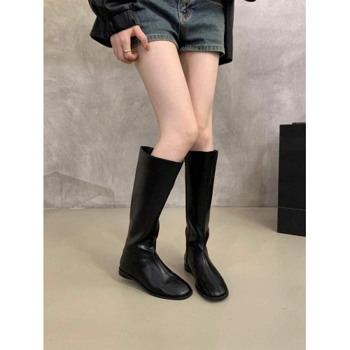 韓版百搭平底圓頭高筒長靴女不過膝單靴美拉德白色瘦瘦長筒騎士靴